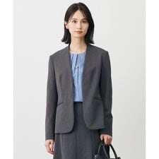 【洗える】T/Rアルガンシルク ノーカラー ジャケット