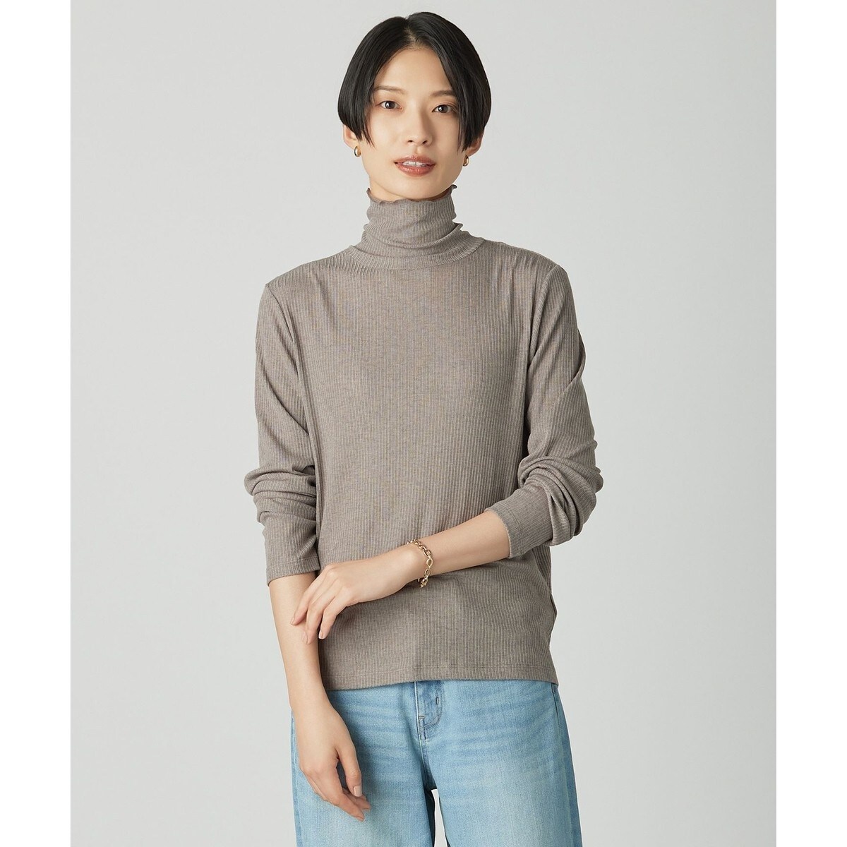 カシミヤシルク シアーリブ タートル カットソー