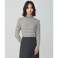 カシミヤシルク シアーリブ ボーダー タートル カットソー