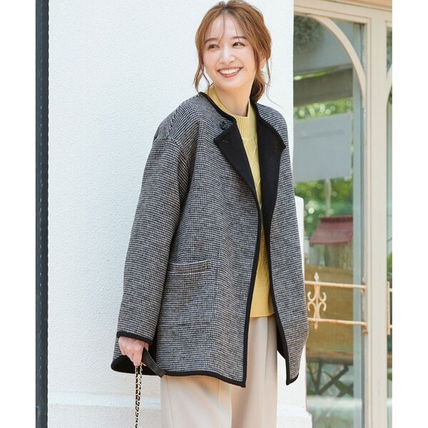 新品未使用 iines イイネス リバーシブルリバーコート サイズ2 ネイビー セール】 ウールリバー ストール付きノーカラーコート （その他