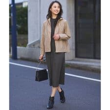 【洗える】バスケット編み切替えニット ワンピース
