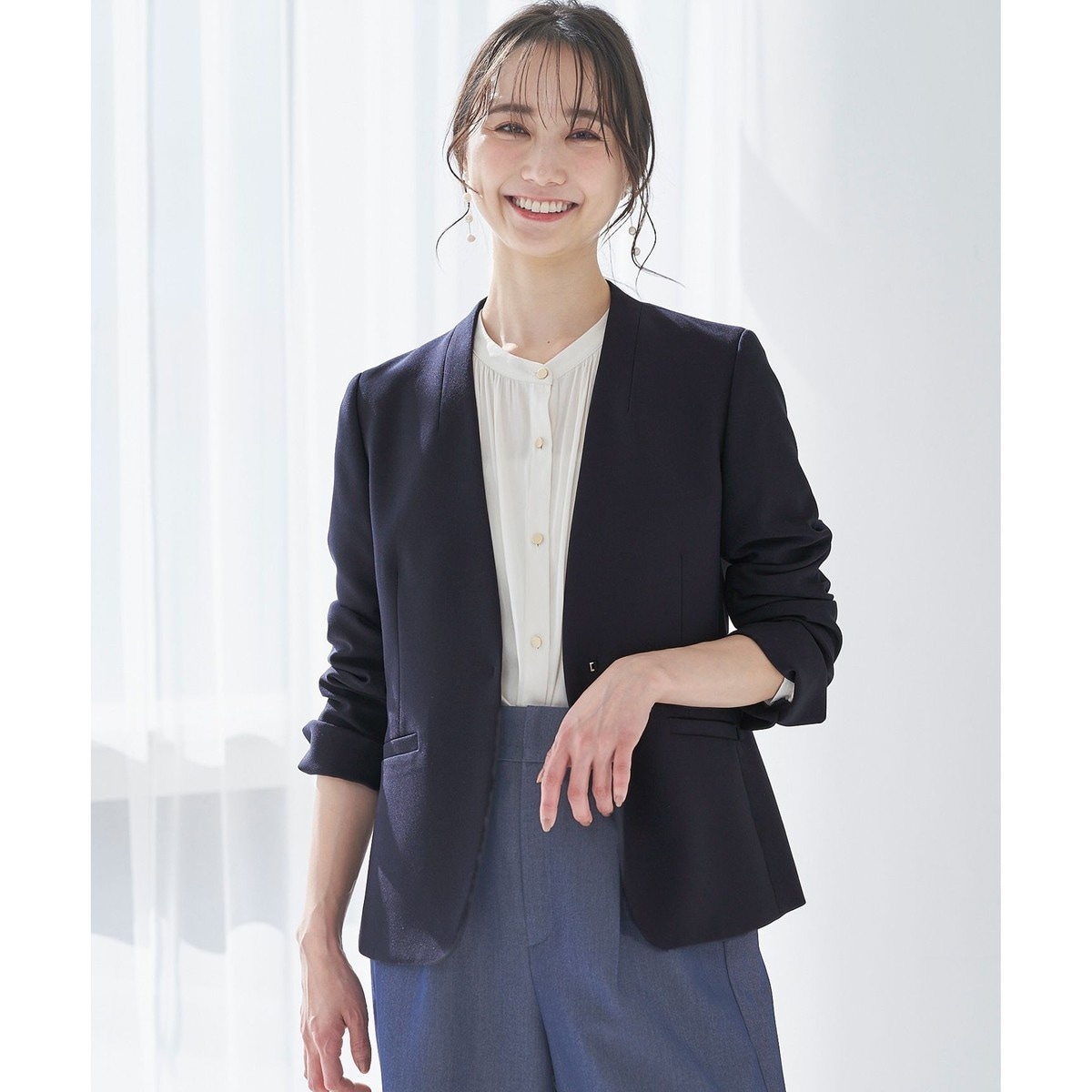 any SiS 【洗える】ラッセル ジャケット （ネイビー） -靴