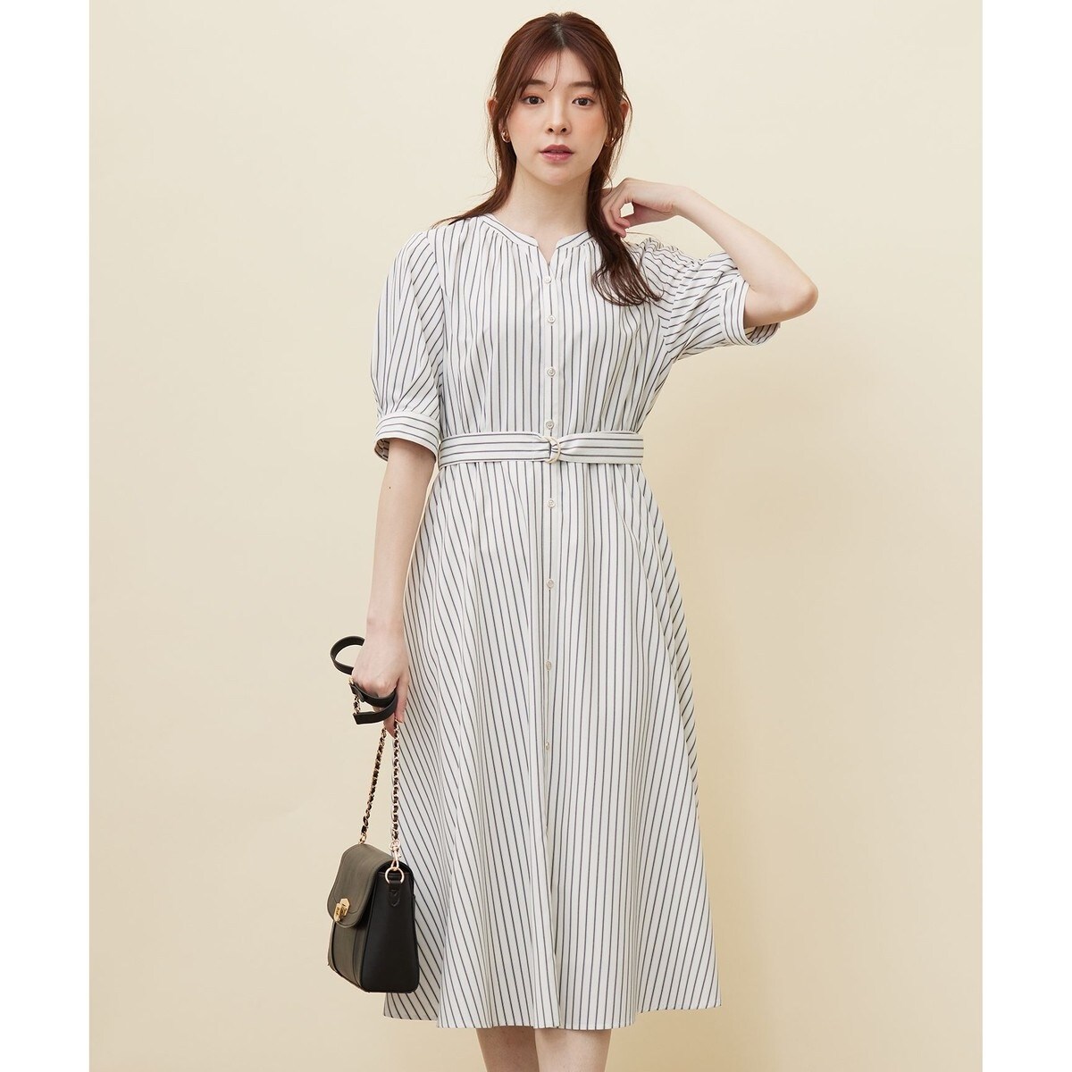 新品♥any SiS◆【洗える】バンドカラー シャツワンピース ◆ベルト　L 洗える】バンドカラー シャツワンピース | エニィスィス(any SiS