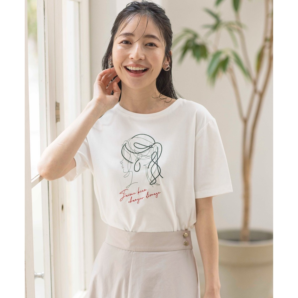 線画×刺繍ロゴ Tシャツ | エニィスィス(any SiS) | KKWPCM0508 