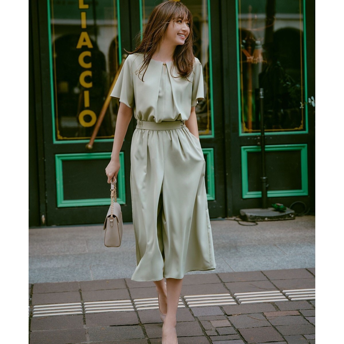 【接触冷感・UVカット・吸水速乾】サラキレイワイド パンツ