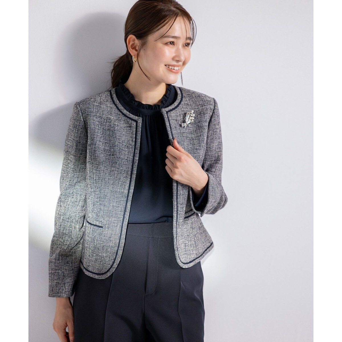 【LOULOU WILLOUGHBY】チェーントリミングツィードジャケット LOULOU WILLOUGHBY】チェーントリミングツィードジャケット