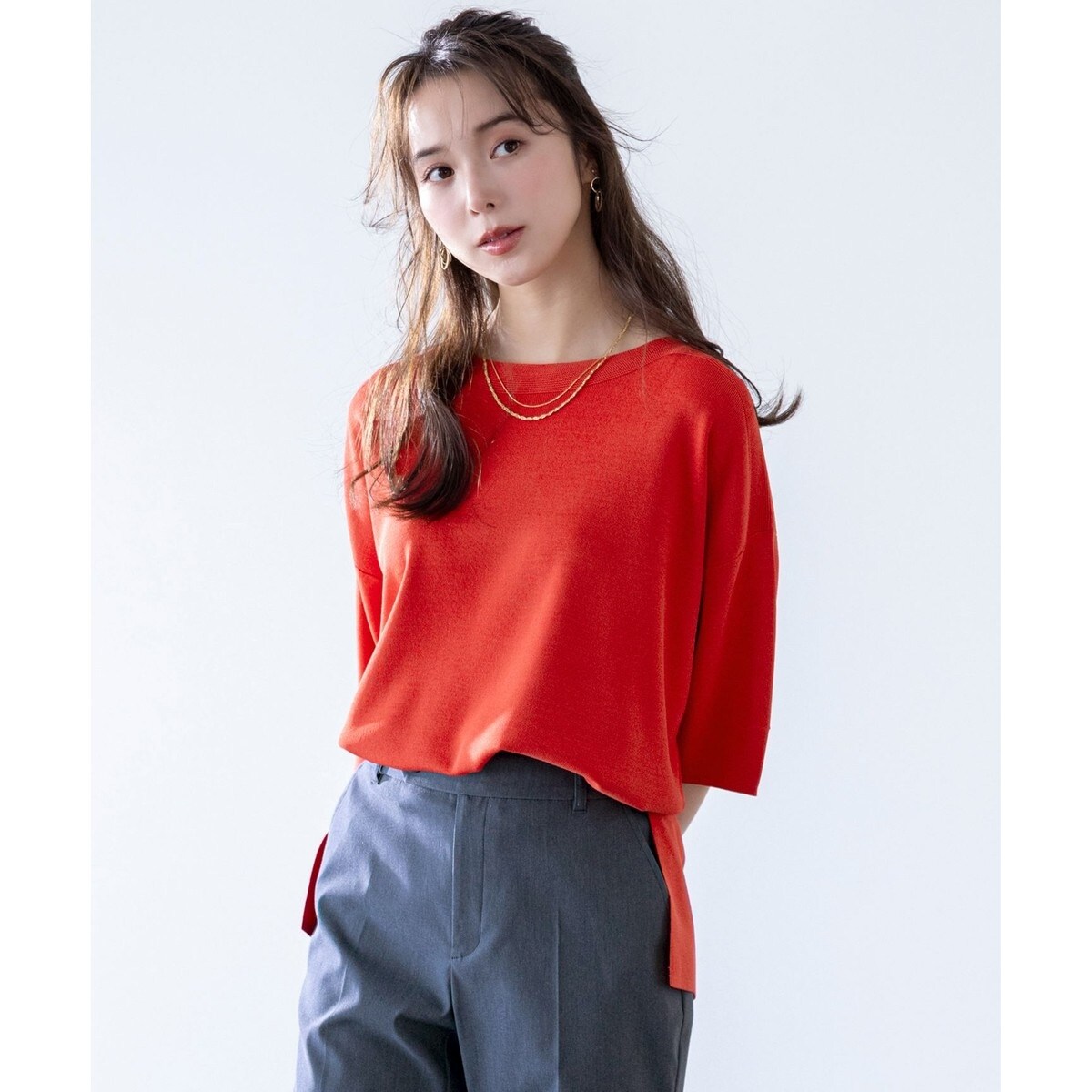 上質コットンリネン エブリデイアイライク 美品 サマー プル 接触冷感・UVカット・洗える】ビューティクールボートネック ボートネックプルオーバー トップス