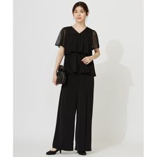 【洗える】ティアードトップス×ワイドパンツSET