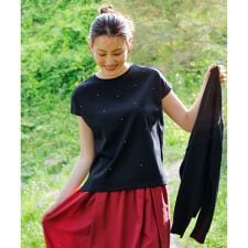 【洗える】ビジュー付き カットソー