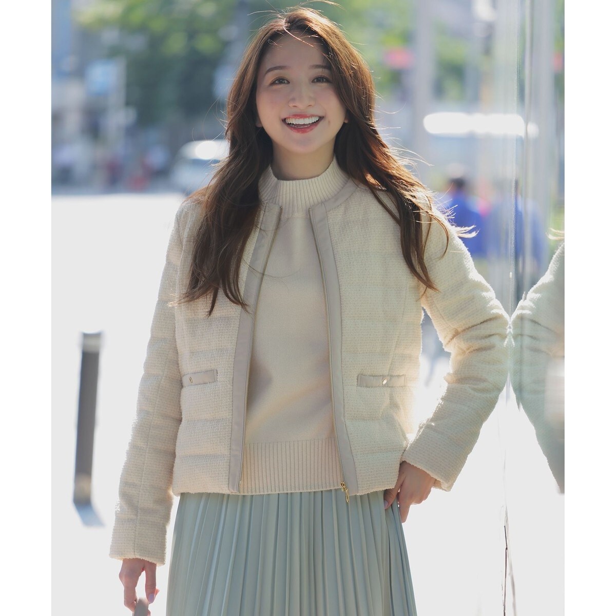 千鳥格子柄ウール混ダブルフェイスセーラーカラーショートコート