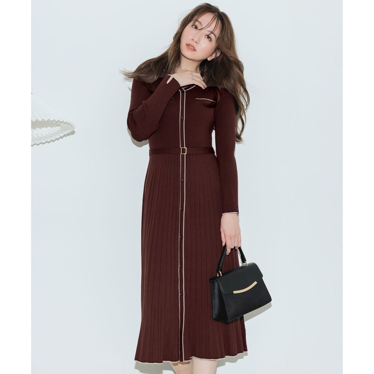 Swingle バイカラー衿パイピングフレンチスリーブシャツワンピース バイカラー衿パイピングフレンチスリーブシャツワンピース