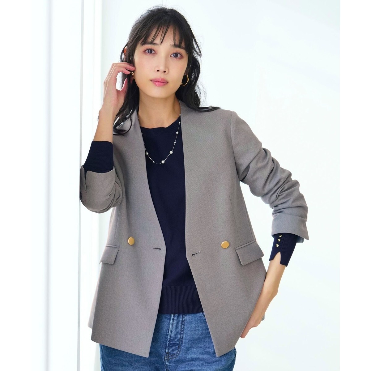 ベロアキルティングノーカラージャケット | クイーンズコート(QUEENS