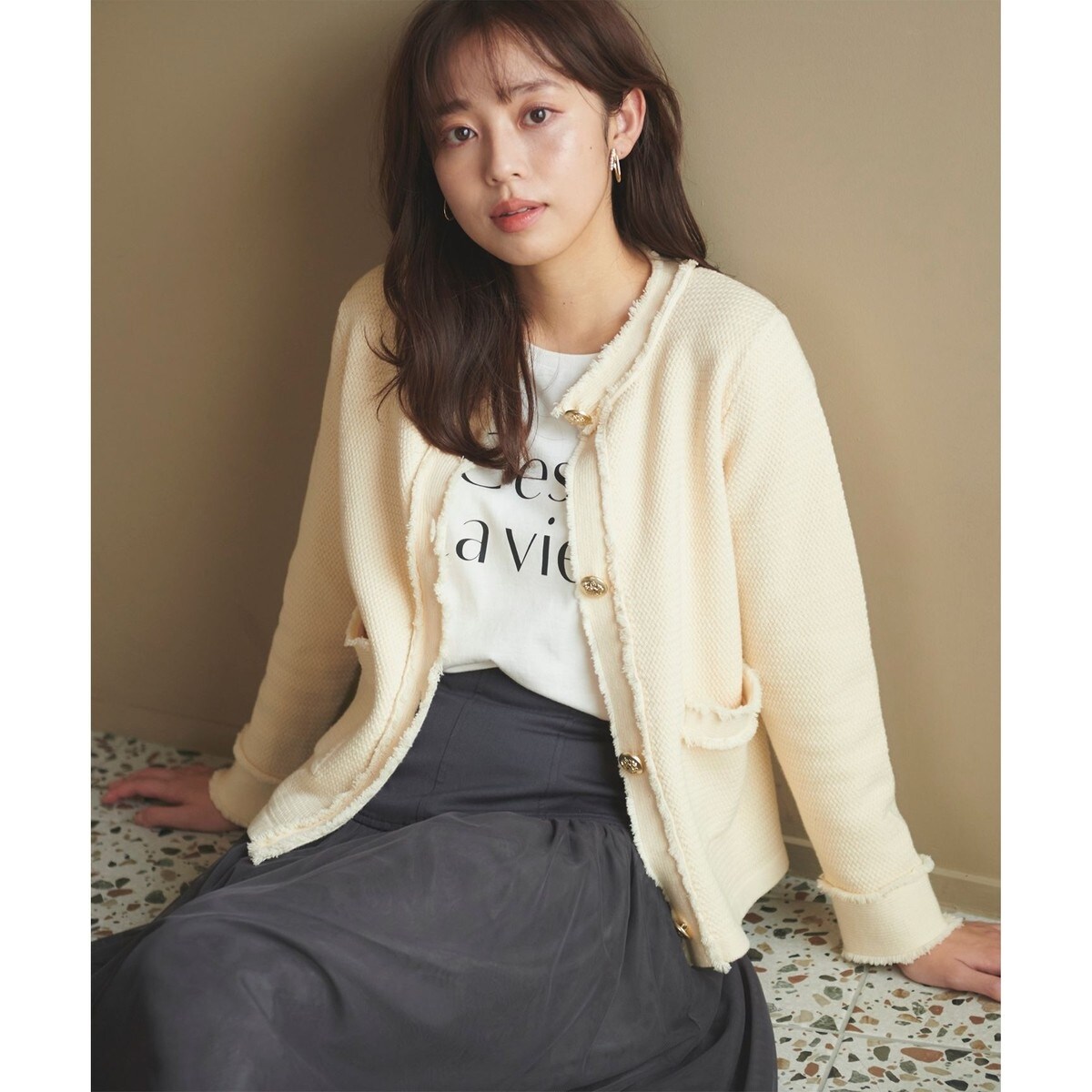 アドーア ツイードライクニットジャケット ONWARD CROSSET MAG掲載】ツイードライクニット ジャケット