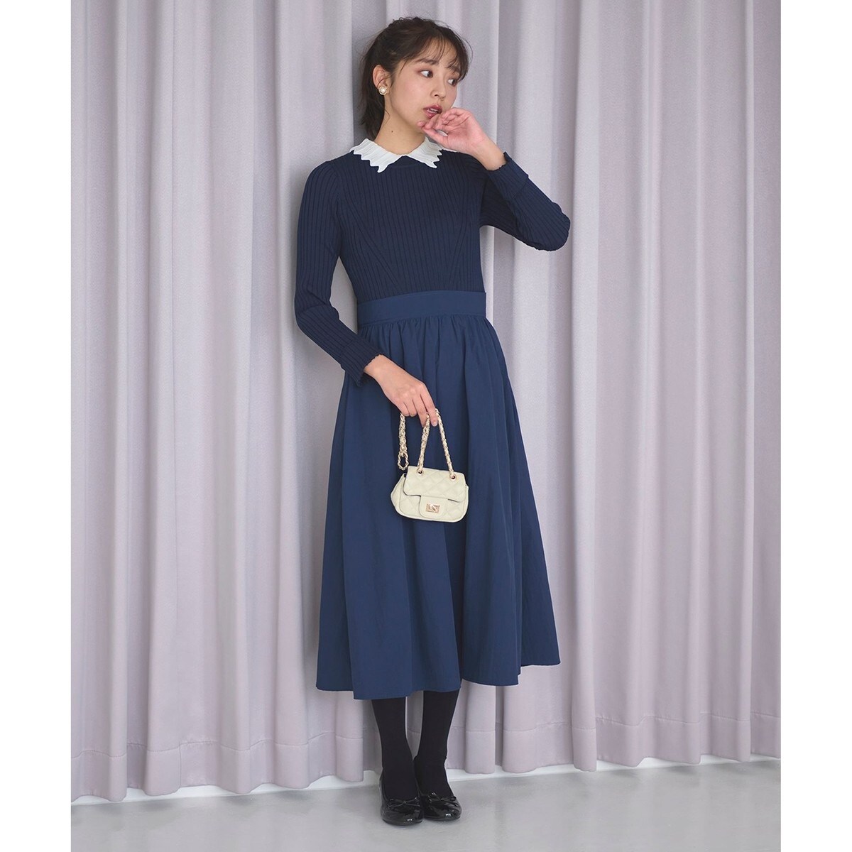 洗える・2SET】カットデザインスタイルアップ ワンピース×ニット