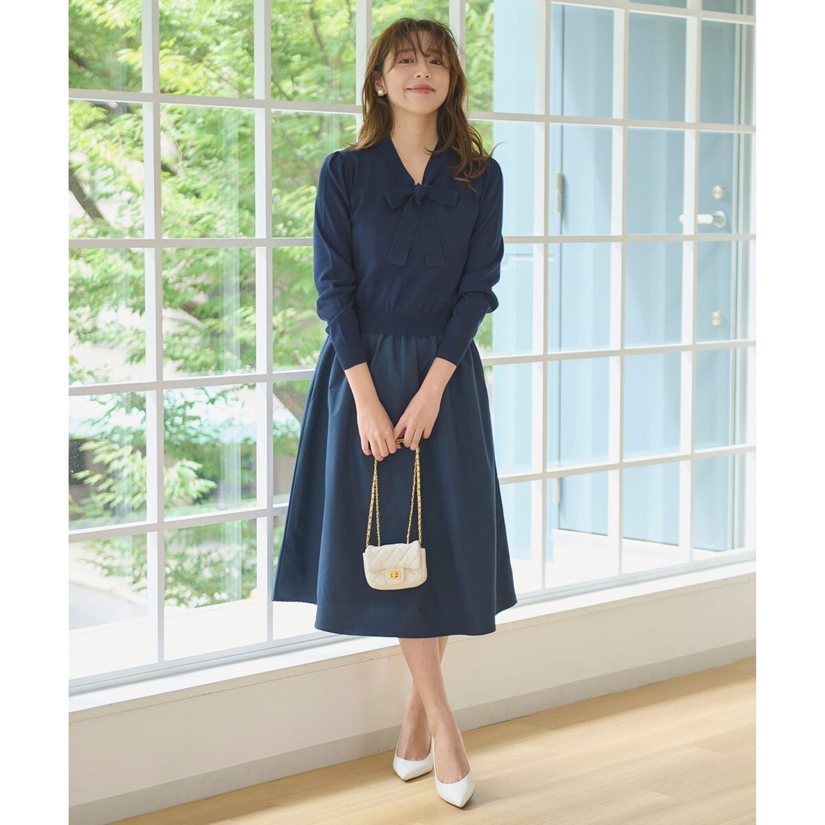 洗える】ニットドッキング ボウタイワンピース | フェルウ(Feroux