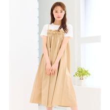 【洗える】レイヤード風 ギャザーワンピース
