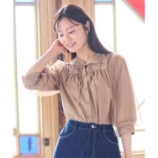 【洗える】袖チュールリボンスキッパー ブラウス