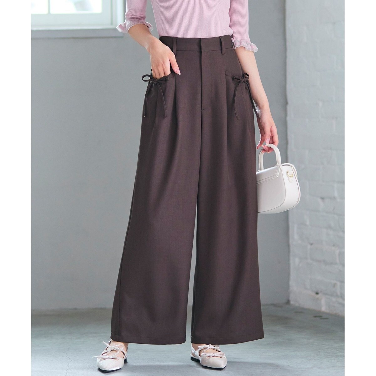 セットアップ ペプラム キャミソール ワイドパンツ プリーツ トップス