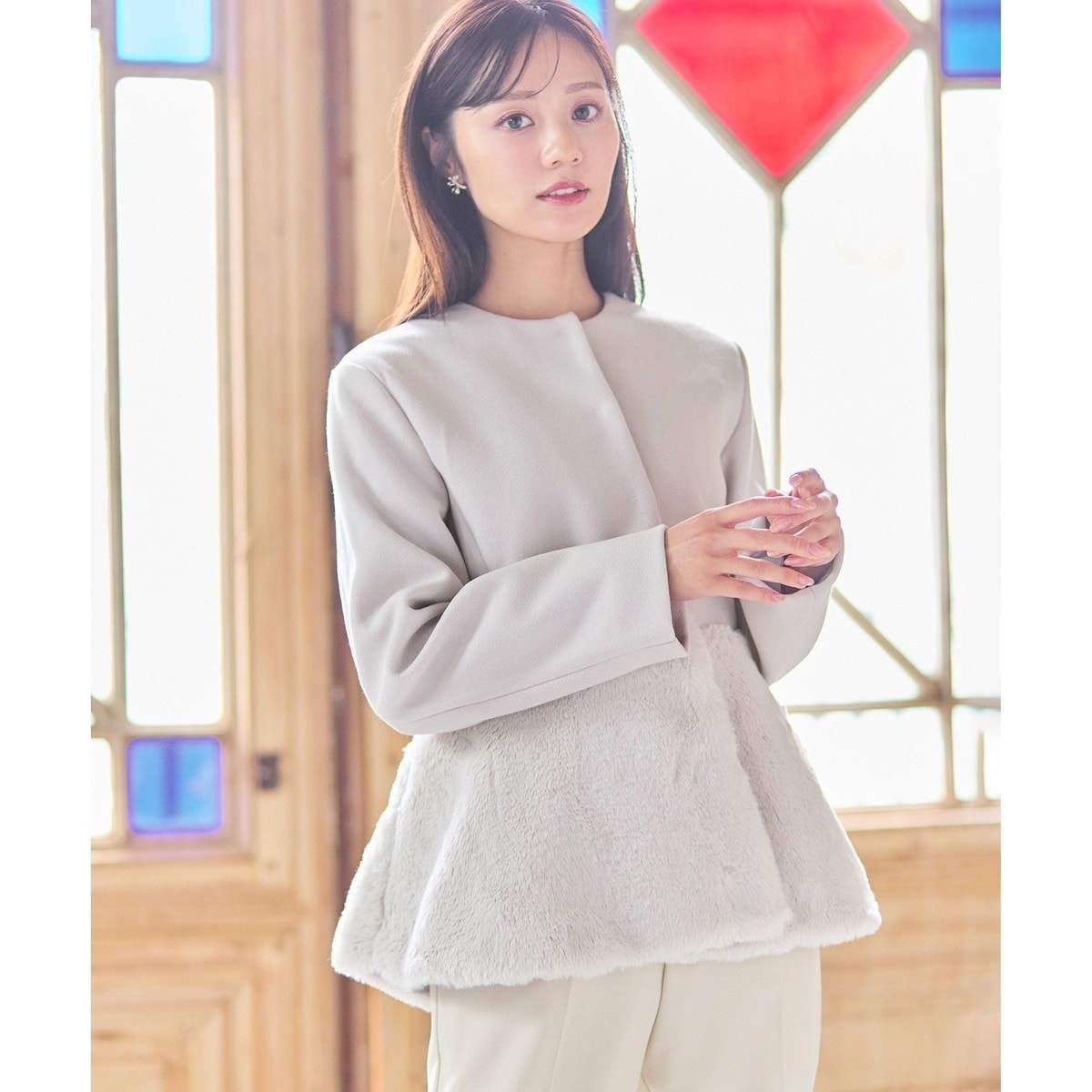 ファインストレッチ SET UP ノーカラージャケット | ナチュラル