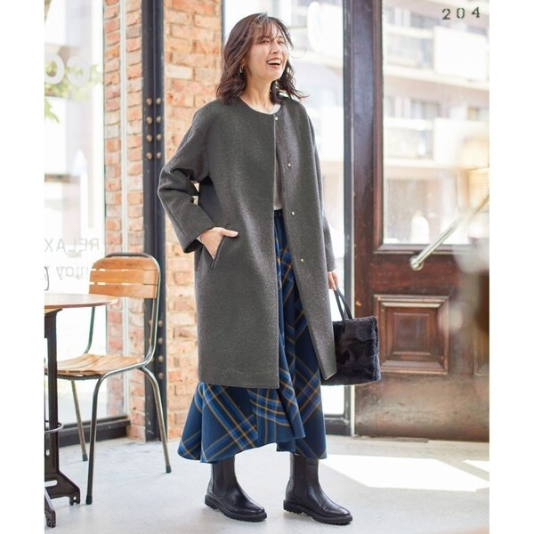 anyfam ウールブレンドコート　美品　L any FAM 【防風裏地】ウールブレンドノーカラーコート
