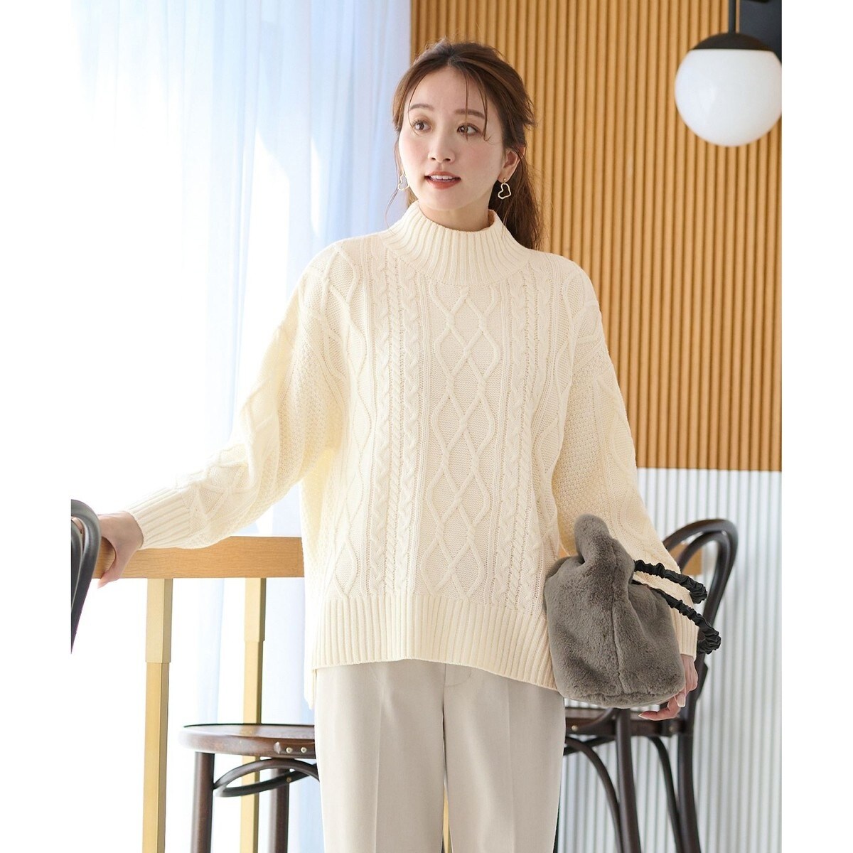 6色展開】ソフトアクリルハイネックケーブルニット | エニィ(ANY