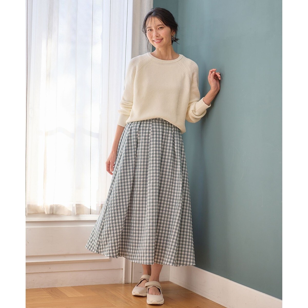 akiki スカート akikiギンガムチェックスカート38 ネイビー×ピンク  