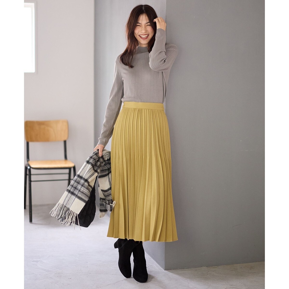 10色展開/ウエストゴム/洗濯機可能】ウーリッシュフラノ プリーツ