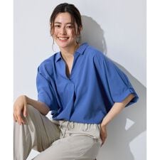 【新色追加/洗濯機可/接触冷感/UVケア】スキッパーネック袖タックブラウス