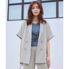 【洗濯機可/セットアップ可/UVケア/速乾/イージーケア】サラサラテックリネン半袖テーラードジャケッ