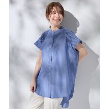 ラメストライプ半袖シャツブラウス