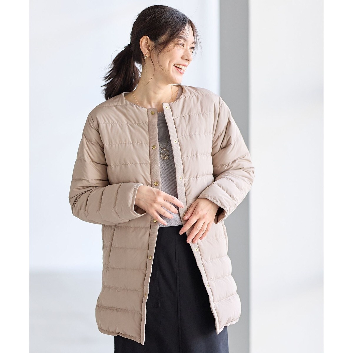 any SiS【撥水・洗える】2WAYノーカラーダウン ジャケット サイズ２ ANY SIS｜【撥水・洗える】2WAYノーカラーダウン ジャケット