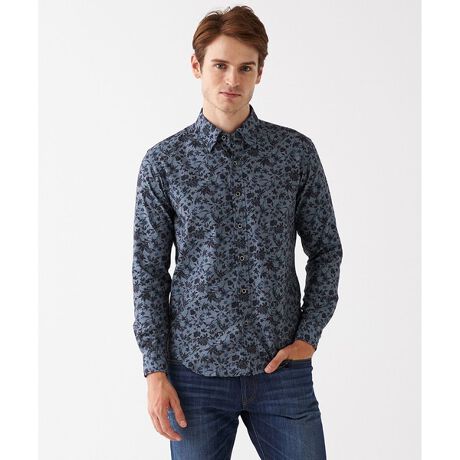 NEW JOSEPH ABBOUD ジョセフ アブード シルクブレンド シルクコットンストライプバンドカラー シャツ 270 アオ L ブルー系2 綿 84 シルク 16 メンズ トップス