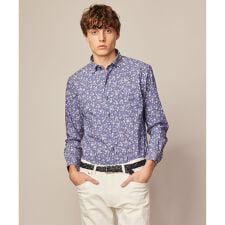 【キングサイズ・洗える】フラワーモチーフストレッチ シャツ