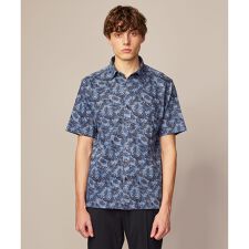 【リネン素材/清涼感/吸水速乾】リネンハニカムプリント 半袖 シャツ