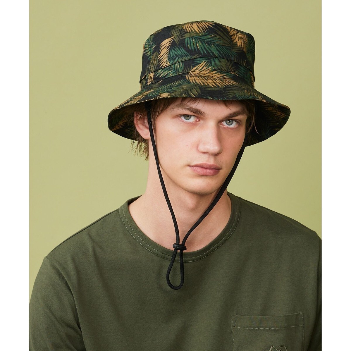 折り畳み可】ジャングルリーフプリント ポケッタブルバケット ハット
