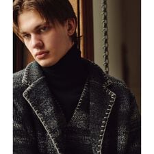 【インポート素材/アルパカブレンド/軽い】アルパカブレンドかすりボーダー ニット ジャケット