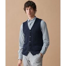 【エコ素材和紙使用・日本素材】和紙杢メッシュクルーネック ニットジレ