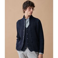 【キングサイズ・エコ素材和紙使用・日本素材】和紙杢メッシュクルーネック ニットジャケット　26SSモ