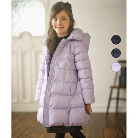 組曲 ブラックダウンコート フード付き リボンベルト 150（110-140cm  