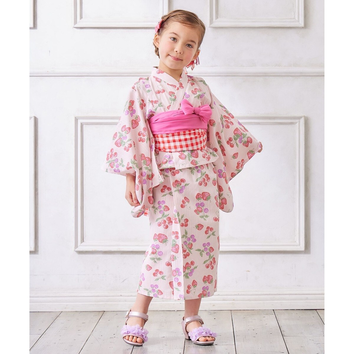 【完売品】anyFAM ショート丈浴衣セット　オフホワイト×アジサイ　Mサイズ セール】 ショート丈 浴衣 セット （着物・浴衣・小物類）｜any