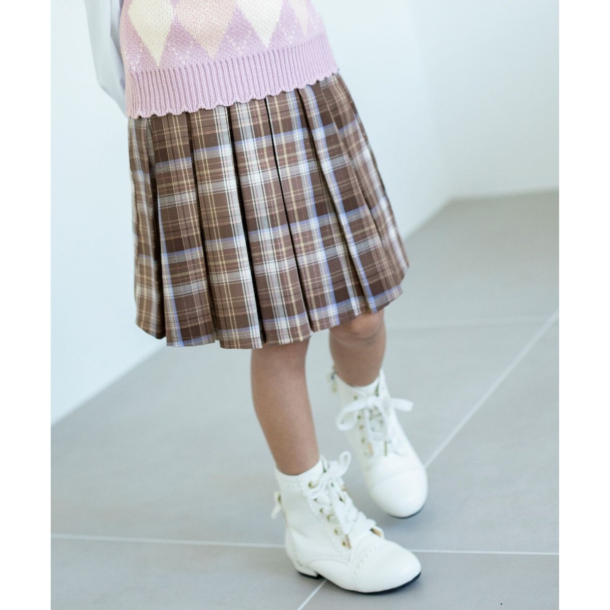 アナスイミニ 140 チェック ビスチェ 長袖 プリーツスカパン スカート