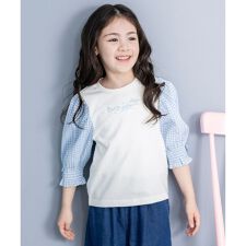 袖ギンガム 七分袖 Tシャツ