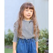 シアー ギンガム 七分袖 Tシャツ