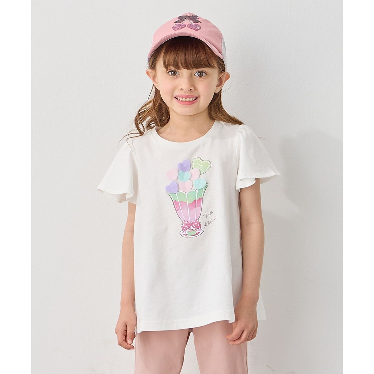 接触冷感 しろくまワンポイントTシャツ & ナイロン ショートパンツ ピンク ONLINE限定】【接触冷感】ベアワンポイントTシャツ&ストライプ
