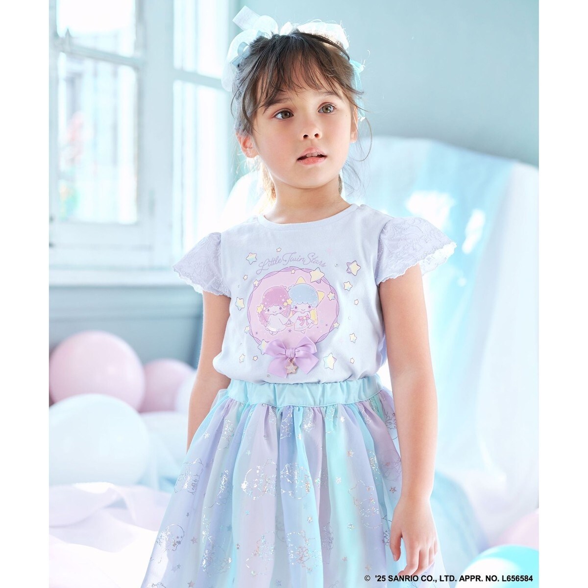 新品　エニィファム　リトルツインスターズ キキ　ララ 袖レースTシャツ　半袖 any FAM tシャツ 「any FAM× リトルツインスターズ 」キキ＆ララ