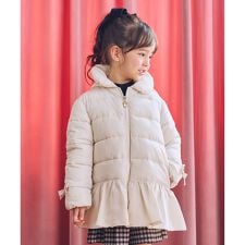 【フード取り外し/洗濯機可能】中綿フリル リボンコート