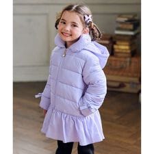 【フード取り外し/洗濯機可能】中綿フリル リボンコート