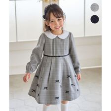 襟付き リボン 長袖ワンピース