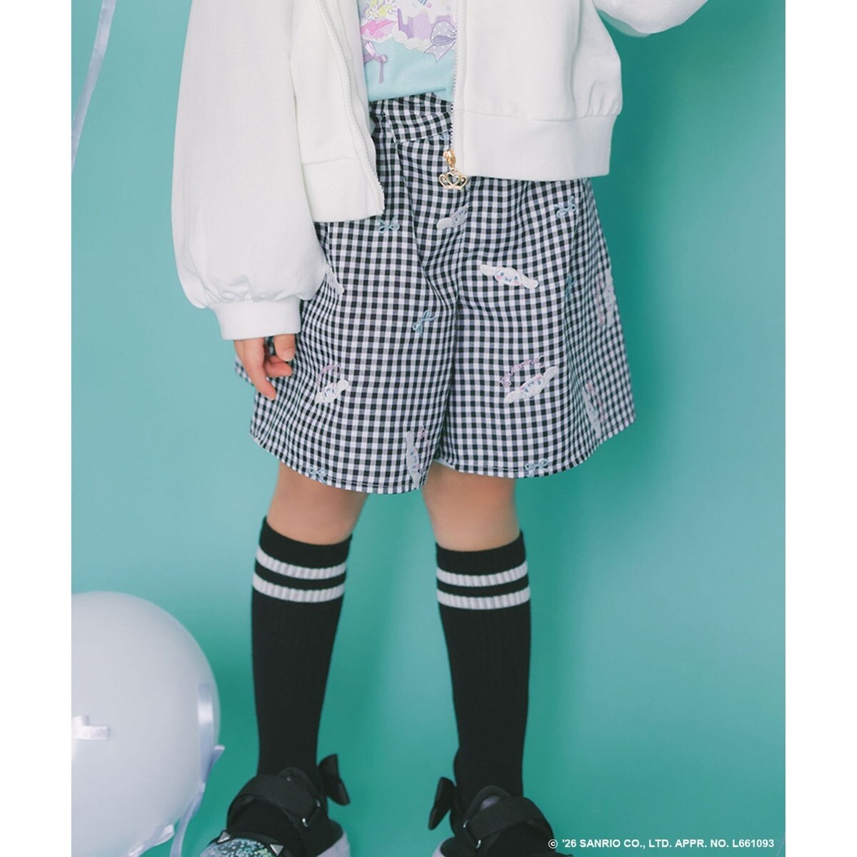 【シナモロール×ANY KIDS】刺繍 ギンガムキュロット