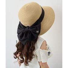 【UVカット】【日よけ付き】リボンブレードハット